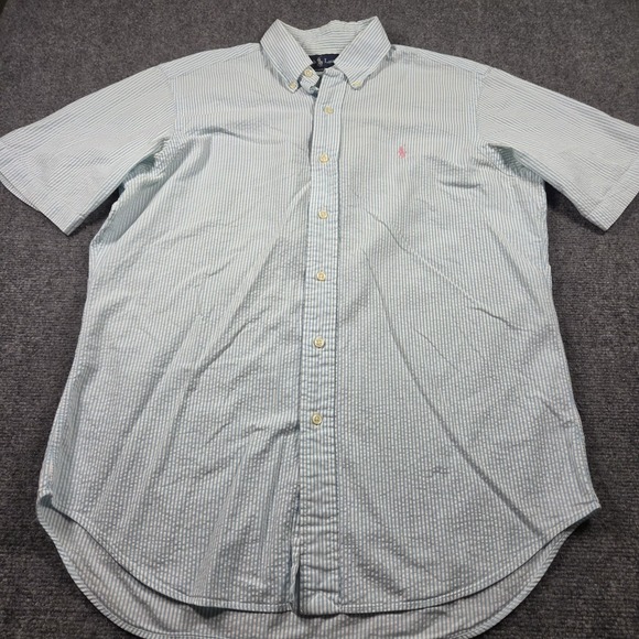 Ralph Lauren Other - Polo Ralph Lauren Men's M S/S Blue & White Striped Seersucker Shirt Pink Pony